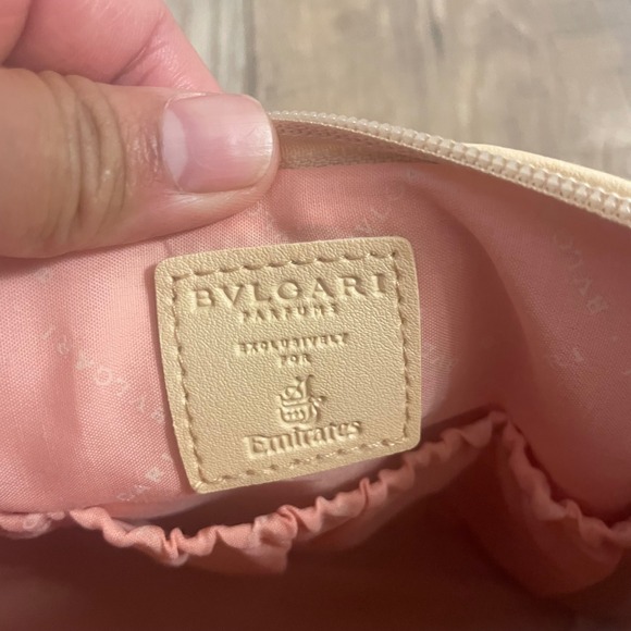 Bvlgari Parfums Emirates Airlines Cosmetic Bag EMPTY Beige Travel Pouch Logo - Picture 5 of 8